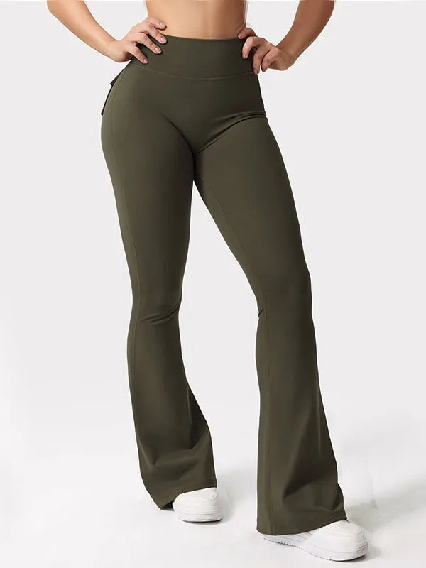 Naked Feeling Compression Fitness Workwear with Pockets Yoga Pant Newest Women Wide Leg High Stretch Yoga Leggings